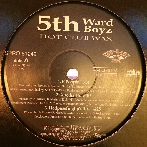 5th Ward Boyz - Hot Club Wax (12'' Vinyl, 33 1-3 RPM, Promo) cover