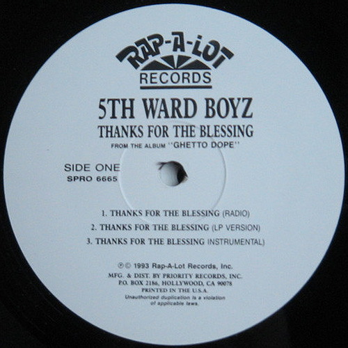 5th Ward Boyz - Thanks For The Blessing (12'' Vinyl, 33 1-3 RPM, Promo) cover