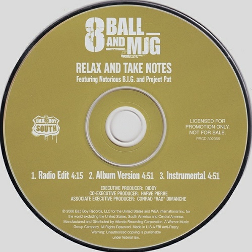 8Ball & MJG - Relax And Take Notes (CD Single Promo) cover