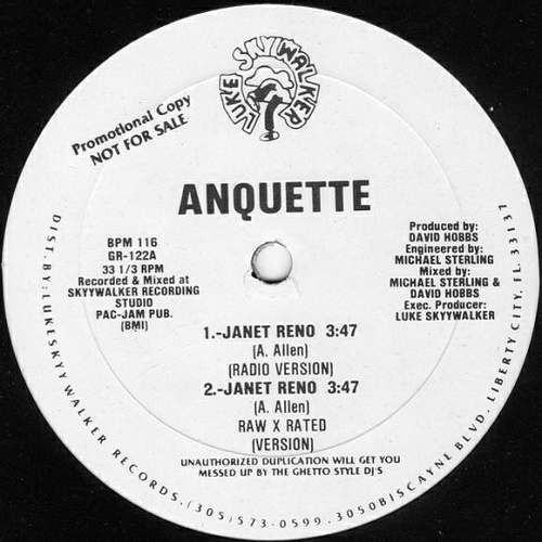 Anquette - Janet Reno (12'' Vinyl, 33 1-3 RPM, Promo) cover