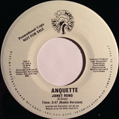 Anquette - Janet Reno (7'' Vinyl, 45 RPM, Promo) cover
