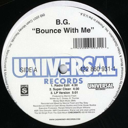 B.G. - Bounce With Me (12'' Vinyl, Promo) cover