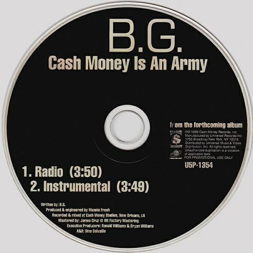 B.G. - Cash Money Is An Army (Promo CD) cover