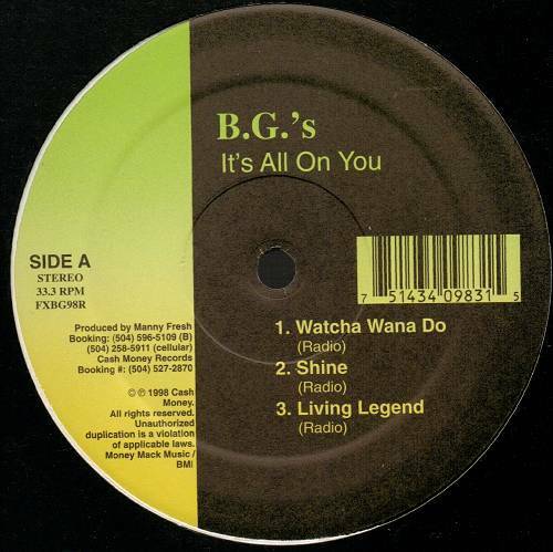 B.G. - It`s All On U, Vol. 2 (Vinyl, 12'' Sampler) cover