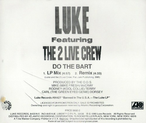 Luke & The 2 Live Crew - Do The Bart (CD Single, Promo) cover