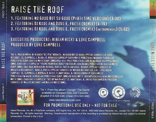 Luke - Raise The Roof Remix (CD, Maxi-Single, Promo) cover